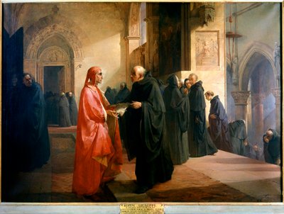 Dante Alighieri Presents to Brother Ilario a Notebook Containing Part of the Divine Comedy by Giuseppe Bertini