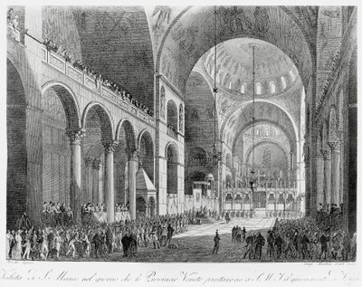 Veneto provinces swear allegiance to Austrian Emperor Francis II in Basilica of San Marco in Venice, May 7 by Giuseppe Borsato
