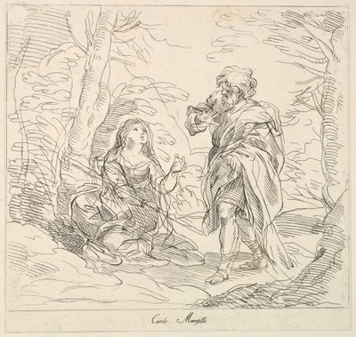 Seated woman and Bearded Man in a Landscape by Giuseppe Canale
