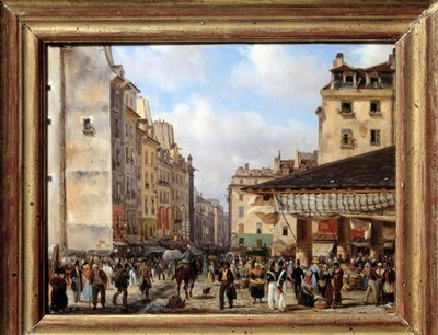 Les Halles and rue de la Tonnellerie in 1828: view of Paris in the 19th century by Giuseppe Canella
