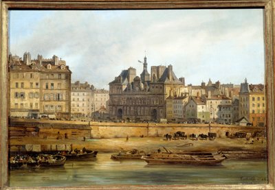 The city hall and the place de Greve seen from the Ile de la Cite in Paris by Giuseppe Canella