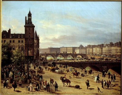 View of the Flower Walk, Clock Tower, Pont au Change and Pont-Neuf in Paris by Giuseppe Canella