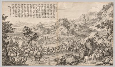 Attacking the Camp at Gatan Ola: from Battle Scenes of the Quelling of Rebellions by Giuseppe Castiglione