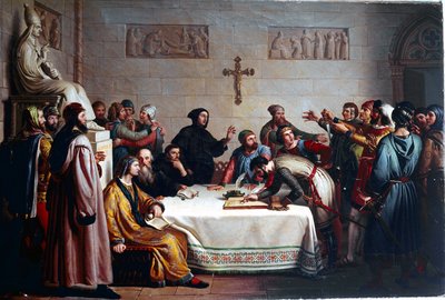 The oath of Pontida. Ceremony of alliance on 07/04/1167 between the communes of Lombardy against the Holy Roman Empire of Frederic Barberossa. It is the origin of the Lega Lombarda. Painting by Giuseppe Diotti by Giuseppe Diotti