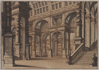 Monumental Vaulted Hall with Staircase, Second Quarter 18th Century by Giuseppe Galli Bibiena