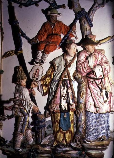 The Salon Chino (Chinese Room) (detail depicting figurines of a Chinese couple and playing children) by Giuseppe Gricci