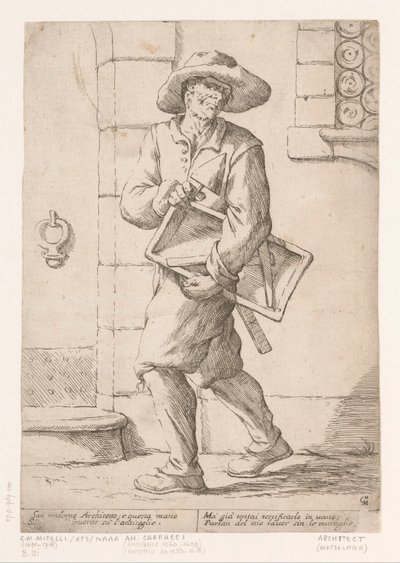Bricklayer by Giuseppe Maria Mitelli (signed by artist)