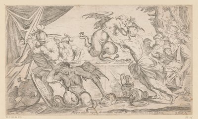 Aeneas and His Companions Fighting the Harpies, Wanderings of Aeneas (series title) by Giuseppe Maria Mitelli