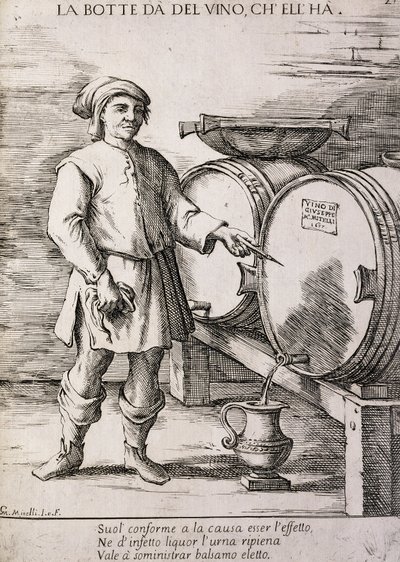 Barrel giving wine that contains, Proverb by Giuseppe Maria Mitelli