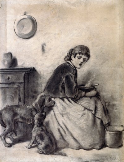 Woman with dogs by Giuseppe Mazza