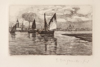 Boats in the Lagoon by Giuseppe Miti Zanetti