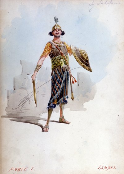 Costume of Ismael, the nephew of the king of Jerusalem by Giuseppe Palanti in the opera of Giuseppe Verdi, Nabucco first called Nabucodonosor. Musée de la Scala by Giuseppe Palanti