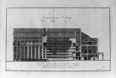 Architectural Cup of the Theatre of La Scala by Giuseppe Piermarini ca. 1776-1778 Milan Italy. Engraving by Giuseppe Piermarini