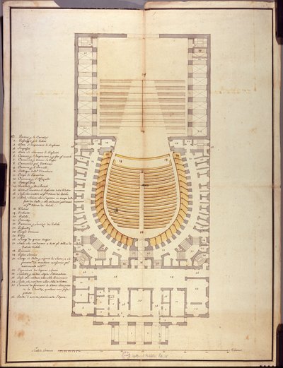 Original Drawing of the Interior Architecture of the Teatro alla Scala by Giuseppe Piermarini