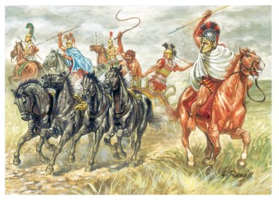 Ancient Greece: Greek Cavalry Soldiers and Tank - Illustration by Giuseppe Rava by Giuseppe Rava