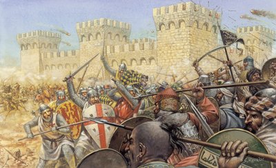 Crusade: Fight Between Crusaders and Saracens Near a Fortress by Giuseppe Rava