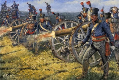 First Empire: Dutch Belgian Artillery Soldiers Firing Cannon Shots at the Battle of Waterloo by Giuseppe Rava