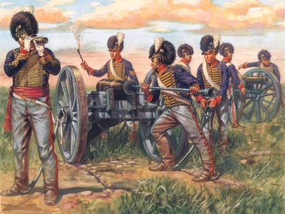 First Empire: English Artillery Soldiers Loading a Cannon at the Battle of Waterloo in 1815 by Giuseppe Rava