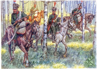 First Empire: Horseback Hunters of the Great Army of Napoleon I Patrol - Illustration by Giuseppe Rava by Giuseppe Rava