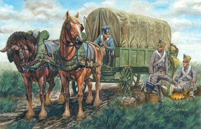 First Empire: the carriage carrying the food of the French regiment (Illustration) by Giuseppe Rava