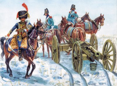 Towing the Artillery of the Great Army in the Snow (Illustration by Giuseppe Rava) by Giuseppe Rava