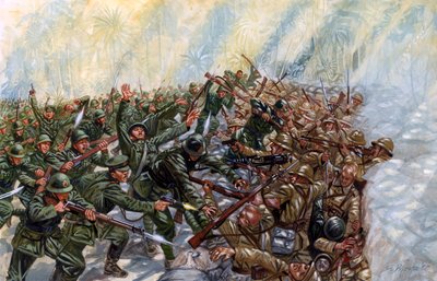 French-Thai War: Battle Between the Army of Thailand and the French Army - Illustration by Giuseppe Rava by Giuseppe Rava