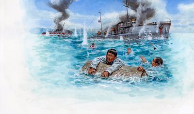 French-Thai War (1940-1941): naval battle between the army of Thailand of General Plaek Pibulsonggram dit Phibun and the French army of the government of Vichy in Indochina - Illustration by Giuseppe Rava by Giuseppe Rava
