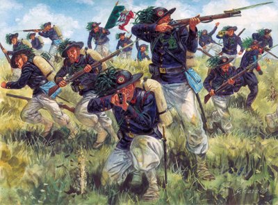 Italian Campaign of 1859 (Second Italian Independence War): bersaglieri (bersagliers) of the Italian army in action - Illustration by Giuseppe Rava by Giuseppe Rava