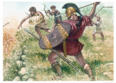 Macedonia (ancient kingdom): soldiers from light infantry (Illustration) by Giuseppe Rava