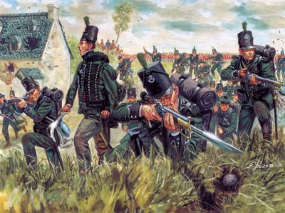 British Riflemen of the 95th Regiment Defend a Sand Quarry at the Battle of Waterloo 18 June 1815 (Illustration by Giuseppe Rava) by Giuseppe Rava