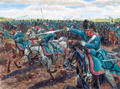 Prussian Dragoons Charging (Illustration by Giuseppe Rava) by Giuseppe Rava