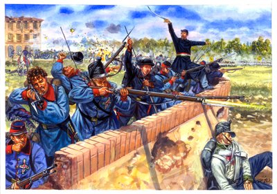 Risorgimento, First Italian War of Independence, Italian students during the battle of Curtatone and Montanara on 29 May 1848 - Illustration by Giuseppe Rava by Giuseppe Rava