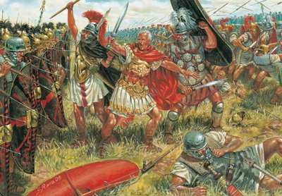 Roman antiquity: Julius Caesar (100-44 BC) wins the Battle of Munda on March 17, 45 BC in southern Spain against supporters of the Republic by Giuseppe Rava