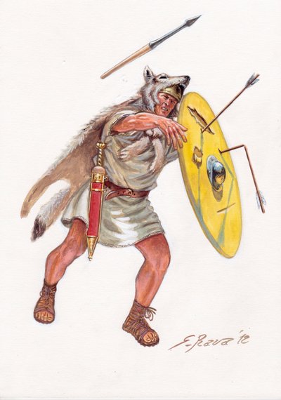 Roman antiquity (Republic): velite (light infantryman of the poor centuries) of the Roman army (Illustration) by Giuseppe Rava