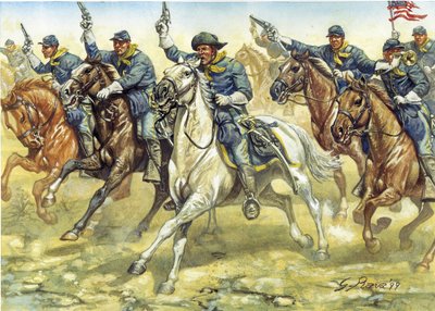 Secession War (1861-1865): soldiers of the northern cavalry (Union) during a battle - American civil war: soldiers of the cavalry of the North (Union) during a battle - Illustration by Giuseppe Rava by Giuseppe Rava