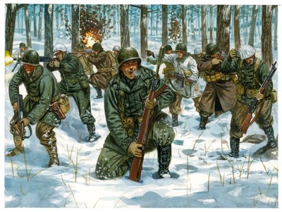 Second World War: American Infantry Offensive at the Battle of the Ardennes in Bastogne, December 1944 by Giuseppe Rava