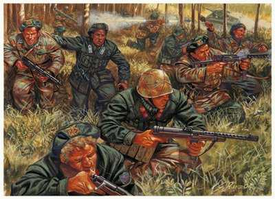 Second World War: Prince Junio Valerio Scipione Borghese (1906-1974) at the head of Italian unit Xe Flotiglia MAS or DECIMA MAS or X Mas by Giuseppe Rava