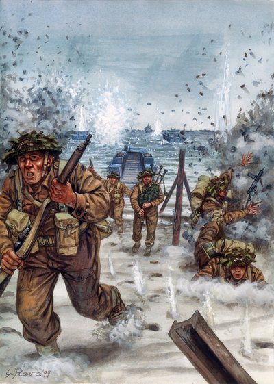 Second World War: Scottish soldiers during the Debarkage in Normandy 6/06/1944 by Giuseppe Rava