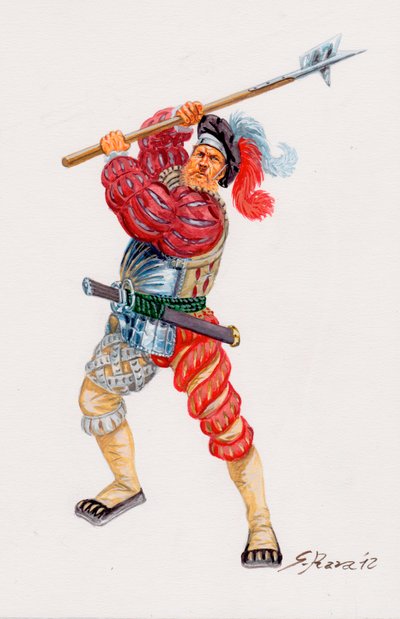 A Landsknecht German mercenary pikemen (Illustration) by Giuseppe Rava
