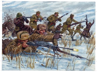World War II: Russian Infantry Soldiers Advancing - Illustration by Giuseppe Rava by Giuseppe Rava