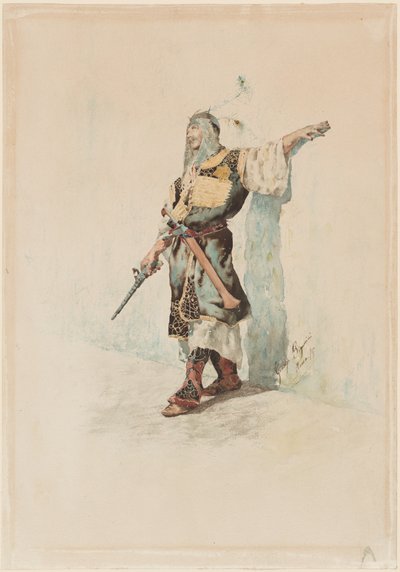 A Moorish Soldier before a Sunlit Wall by Giuseppe Signorini
