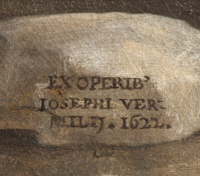 Signature of the Artist, Nativity (detail), 1622 by Giuseppe Vermiglio