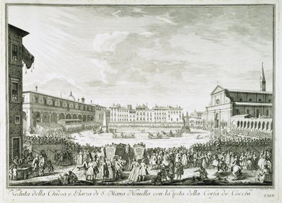 Festa della Corsa dei Cocchi in Piazza Santa Maria Novella. The feast of Corsa dei Cocchi square of the Church of Santa Maria Novella in Florence. Drawing by Giuseppe Zocchi. Firenze, Biblioteca Riccardiana. by Giuseppe Zocchi