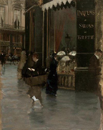 La parfumerie Violet, at the corner of Boulevard des Capucines and Rue Scribe (c. 1880) by Giuseppe de Nittis