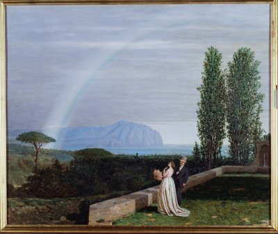 Landscape near Genoa, a Couple Looking at a Rainbow by Giuseppe delle Piane