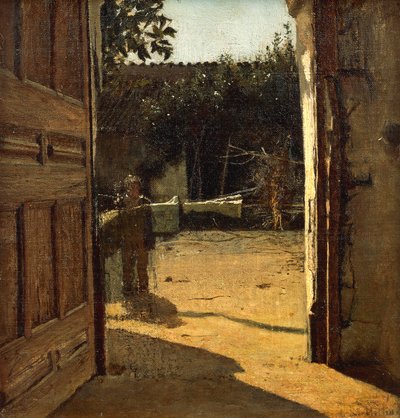 Courtyard in sun, interior of country house by Giuseppe or Joseph de Nittis