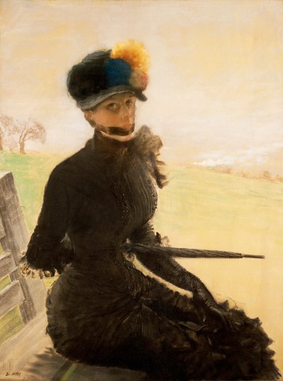 A Woman with Pompom by Giuseppe or Joseph de Nittis