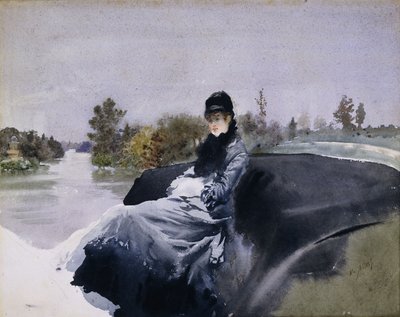 Lady in a Carriage by Giuseppe or Joseph de Nittis
