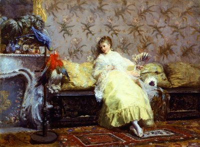 Lady with Parrots by Giuseppe or Joseph de Nittis