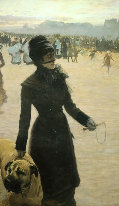 Returning from the Bois de Boulogne, Lady with a Dog by Giuseppe or Joseph de Nittis